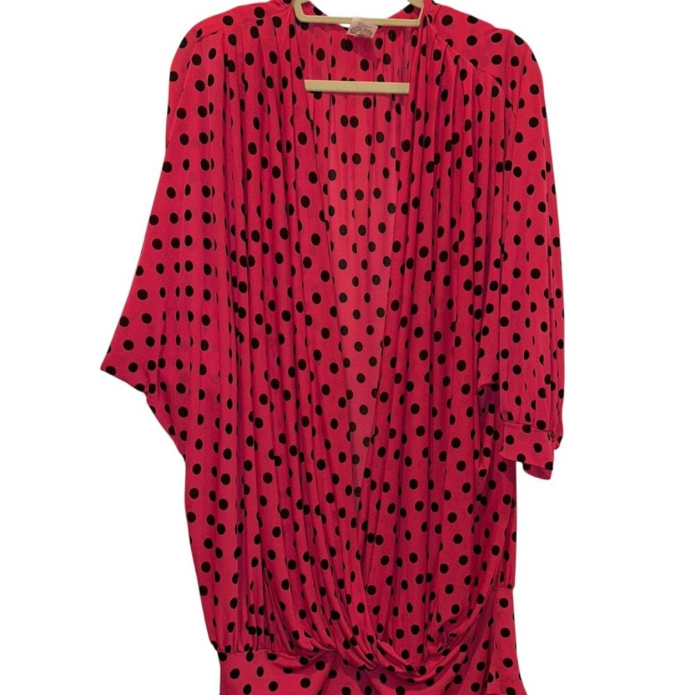 gottex pink black polka dot drapey bathing suit cover up L